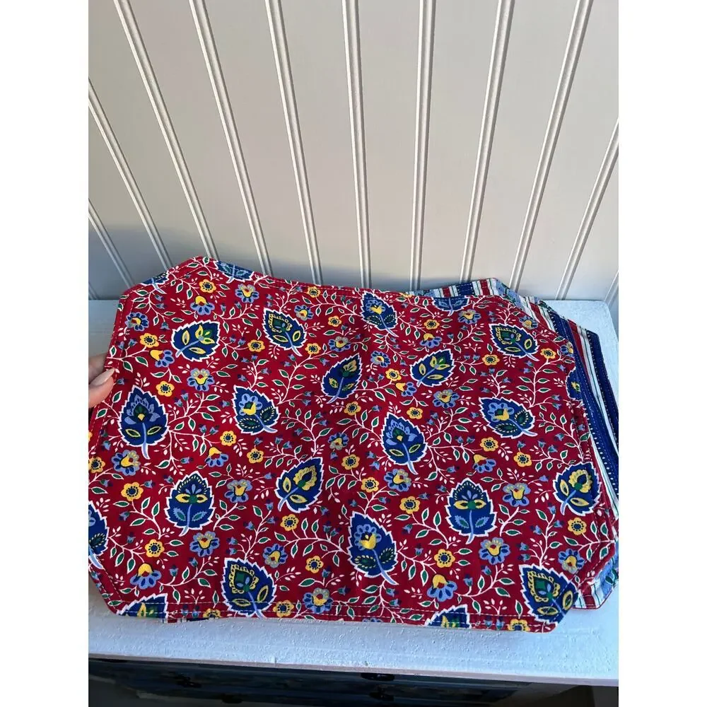 Vintage Handmade Stripes Paisley Printed Red Blue Placemats Set of 4 Cottagecore